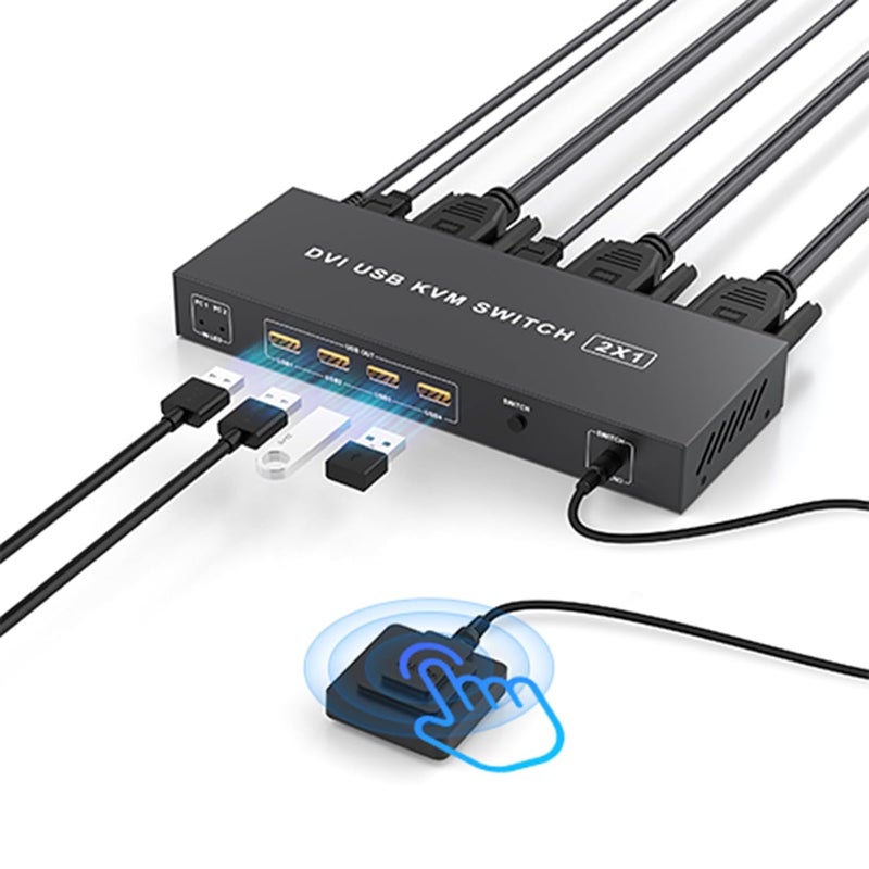 TaiLaiEra DVI KVM Switch 1 Monitor 2 Computers 4K@30Hz,KVM Switches for Dual Computer Share Monitor Keyboard Mouse Printer Hard Drives, with EDID Adaptive, 2USB Cable Desktop Controller - Image 1